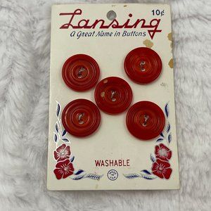 Lansing, Red, 23/32" Vintage Buttons, Style 1110, Size 30, Set of 5